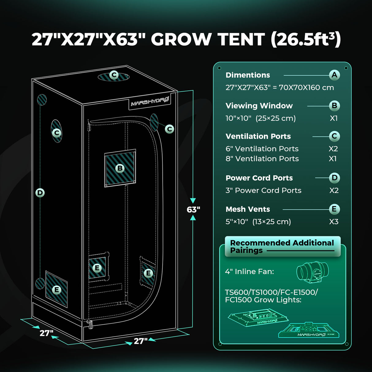Mars Hydro 70×70×160 Growbox Growzelt Growschrank für Homegrowing Lichtdicht - Grow-Zen