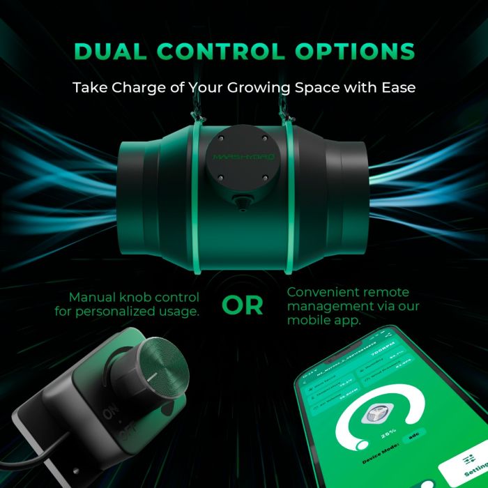 Mars Hydro iFresh 6-Zoll Smart Inline-Ventilator & Nachfüllbarer Aktivkohlefilter – Belüftungsset für Grow-Zelte