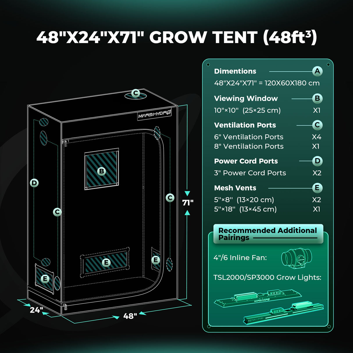 Mars Hydro 120x60x180cm Growbox Growzelt Zuchtzelte Hydroponik Growschrank für Homegrowing Pflanzenzucht - Grow-Zen