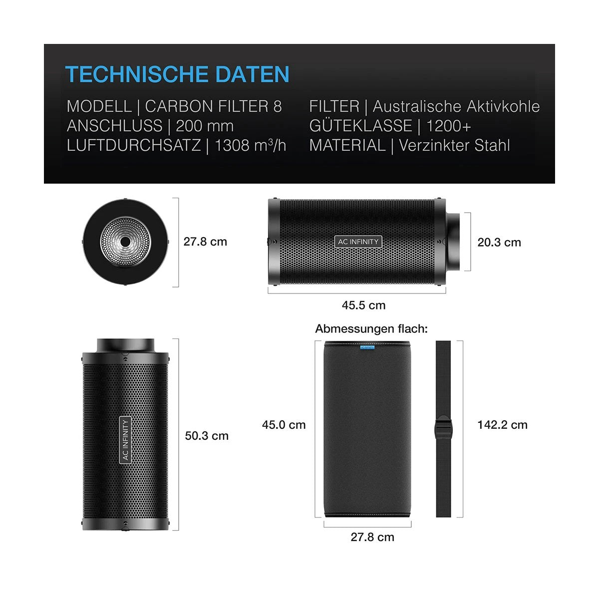 AC Infinity Aktivkohlefilter 200 mm