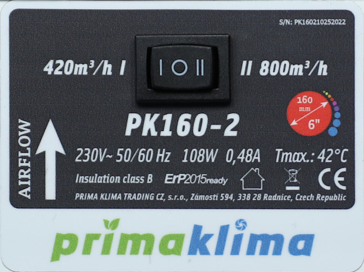 Prima Klima PK160 800(420)m³/h, Ø160mm - Grow-Zen