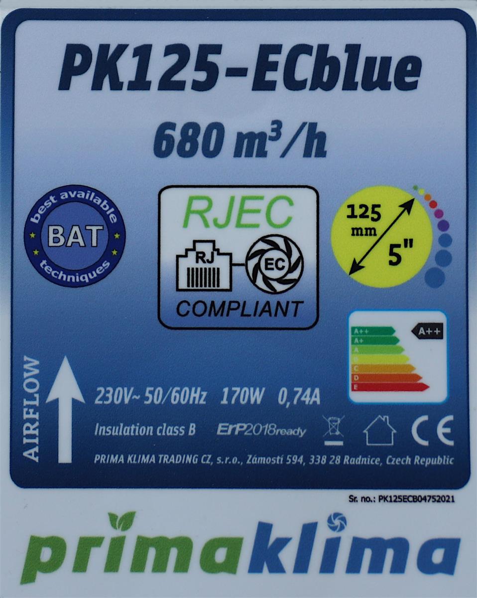 Prima Klima PK125ECblue 0-680 m³/h Ø125mm RJ45 - Grow-Zen