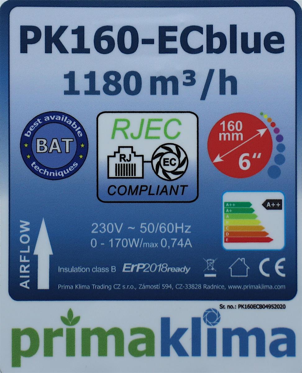 Prima Klima PK160ECblue 0-1180 m³/h RJ45 - Grow-Zen