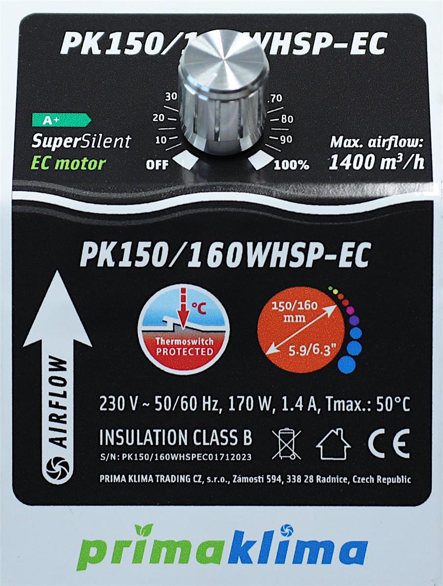 Prima Klima PK150/160WHSP-EC 1400m³/h Ø150/160mm - Grow-Zen