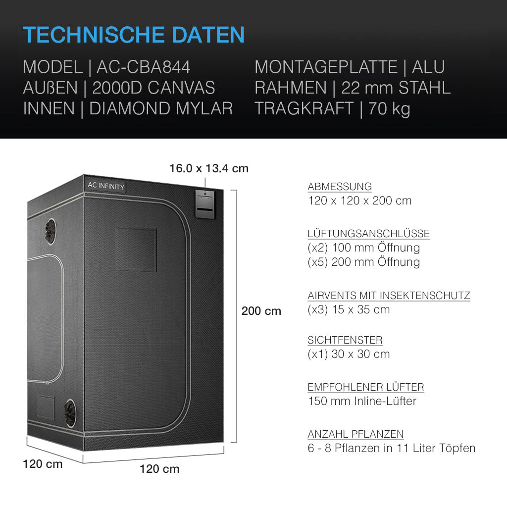 AC Infinity CLOUDLAB 844, Advance Grow Zelt 120x120
