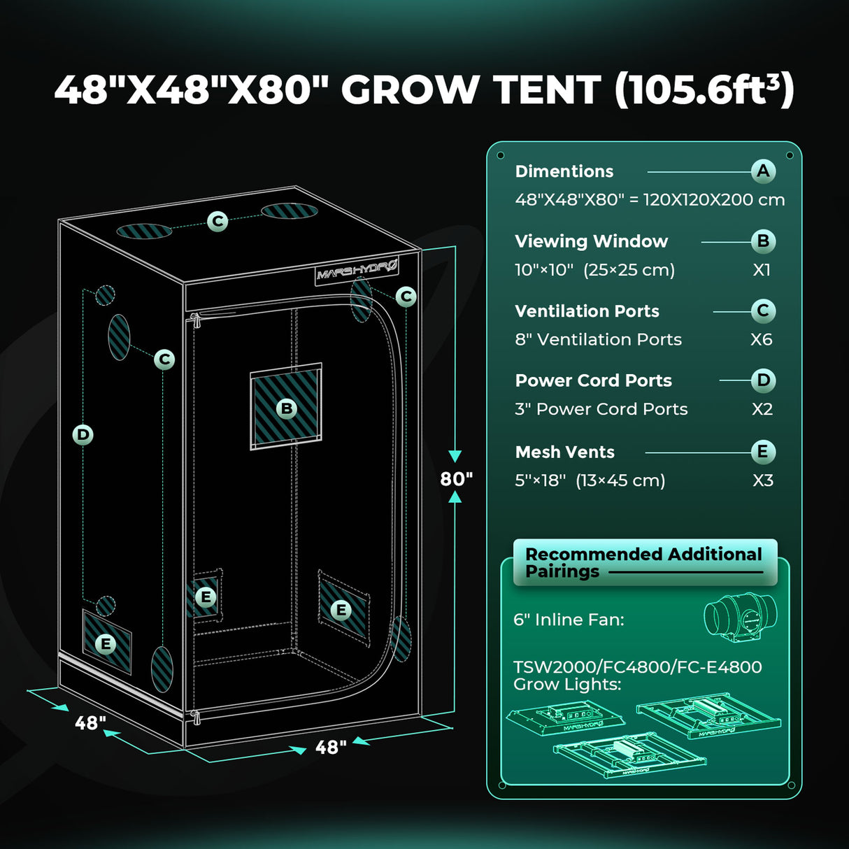 Mars Hydro 120x120x200cm Growbox Growzelt Zuchtzelte Hydroponik Growschrank für Homegrowing Pflanzenzucht Lichtdicht und Wasserdicht Grow Tent - Grow-Zen